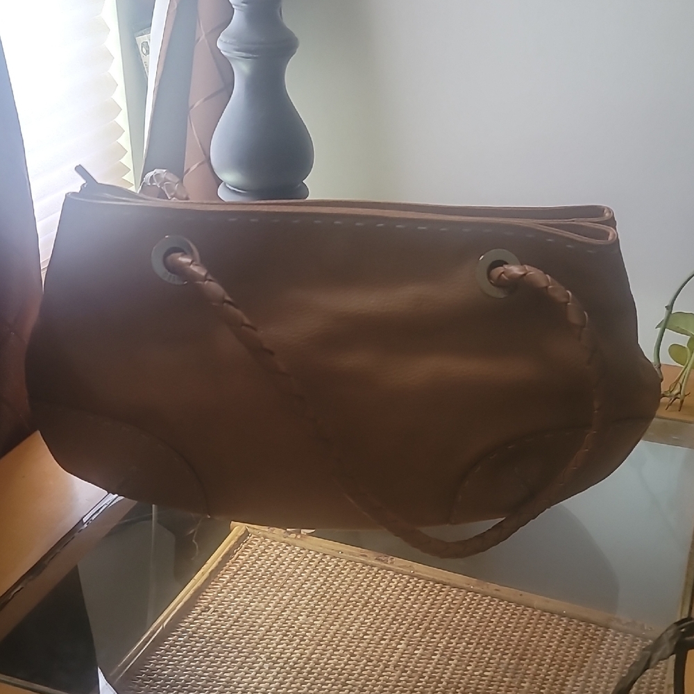 Desmo Brown Structured Shoulder Bag with Braided Handles